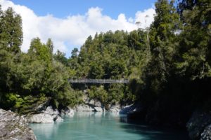 The suspension bridge seen from the end of the walk. 
