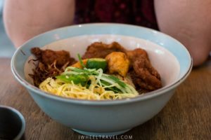 Ibu's Mee Siam: noodles with eggs, fried tofu and chicken.
