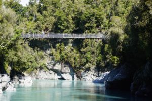 Crossing Hokitika Gorge bridge.